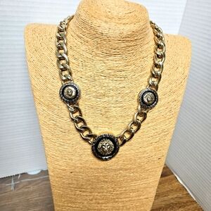 Vintage Greek Key Lion Head Necklace